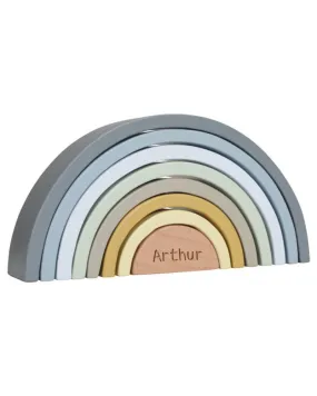 Arc-en-ciel bleu en bois avec prénom gravé