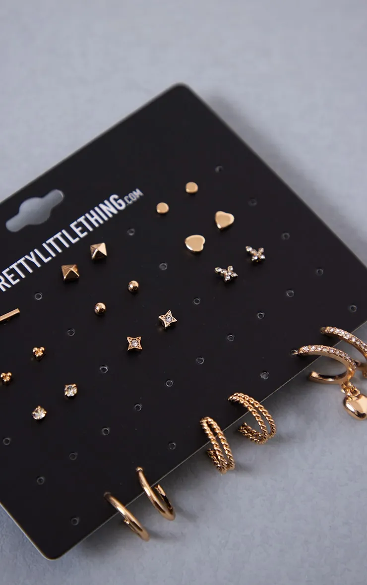 Assortiment de boucles d'oreilles à coeur dorées