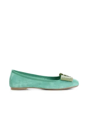 ballerines en daim de couleur unie avec nœud en strass green - CafèNoir