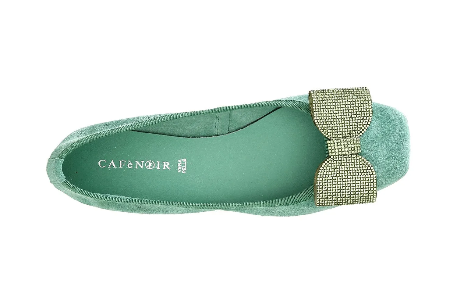 ballerines en daim de couleur unie avec nœud en strass green - CafèNoir