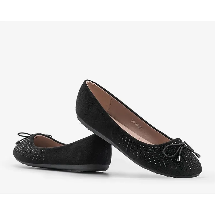 Ballerines en daim noir avec zircone cubique Larissa le noir