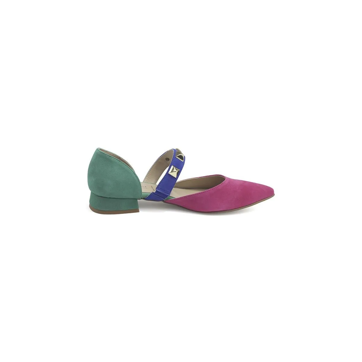 Ballerines ouvertes en cuir avec clous - Multicolore