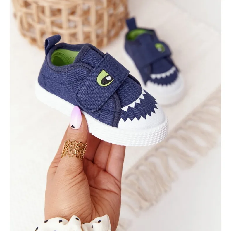 Baskets Enfant Avec Velcro Avec Un Requin Bleu Marine