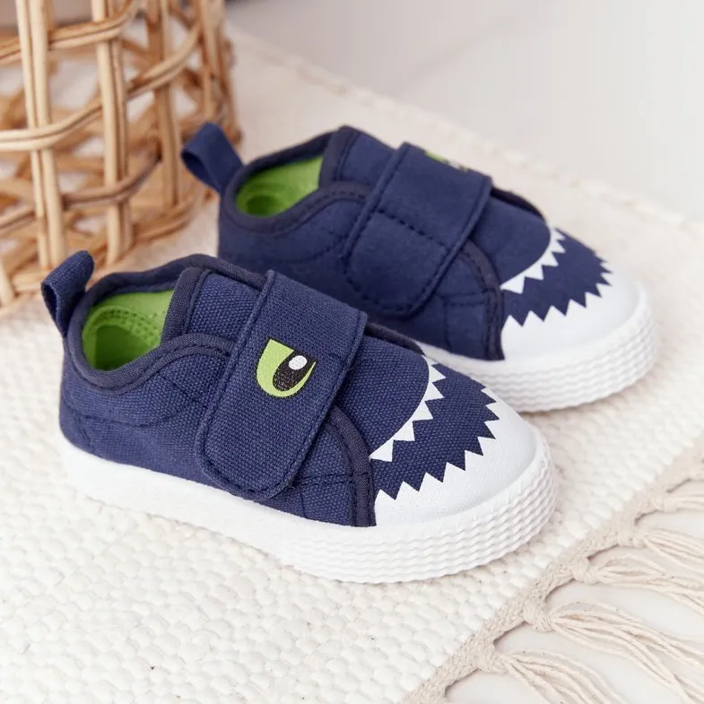 Baskets Enfant Avec Velcro Avec Un Requin Bleu Marine