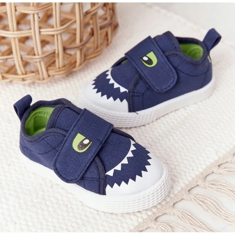 Baskets Enfant Avec Velcro Avec Un Requin Bleu Marine