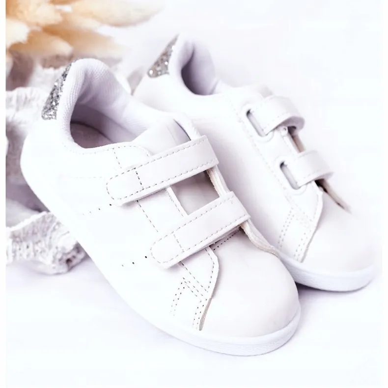 Baskets Enfant Avec Velcro Blanc et Argent Cute Girl blanche