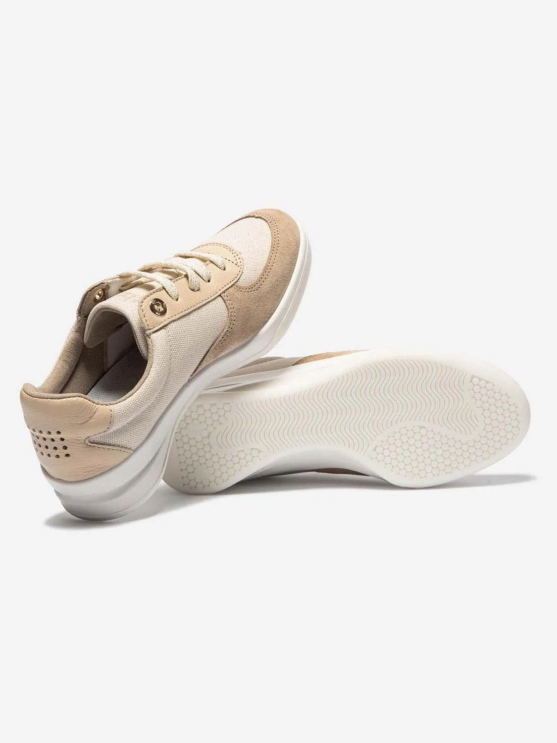 Baskets Femme Fabriquées en France Dessus Cuir Beige Métallisé tbs