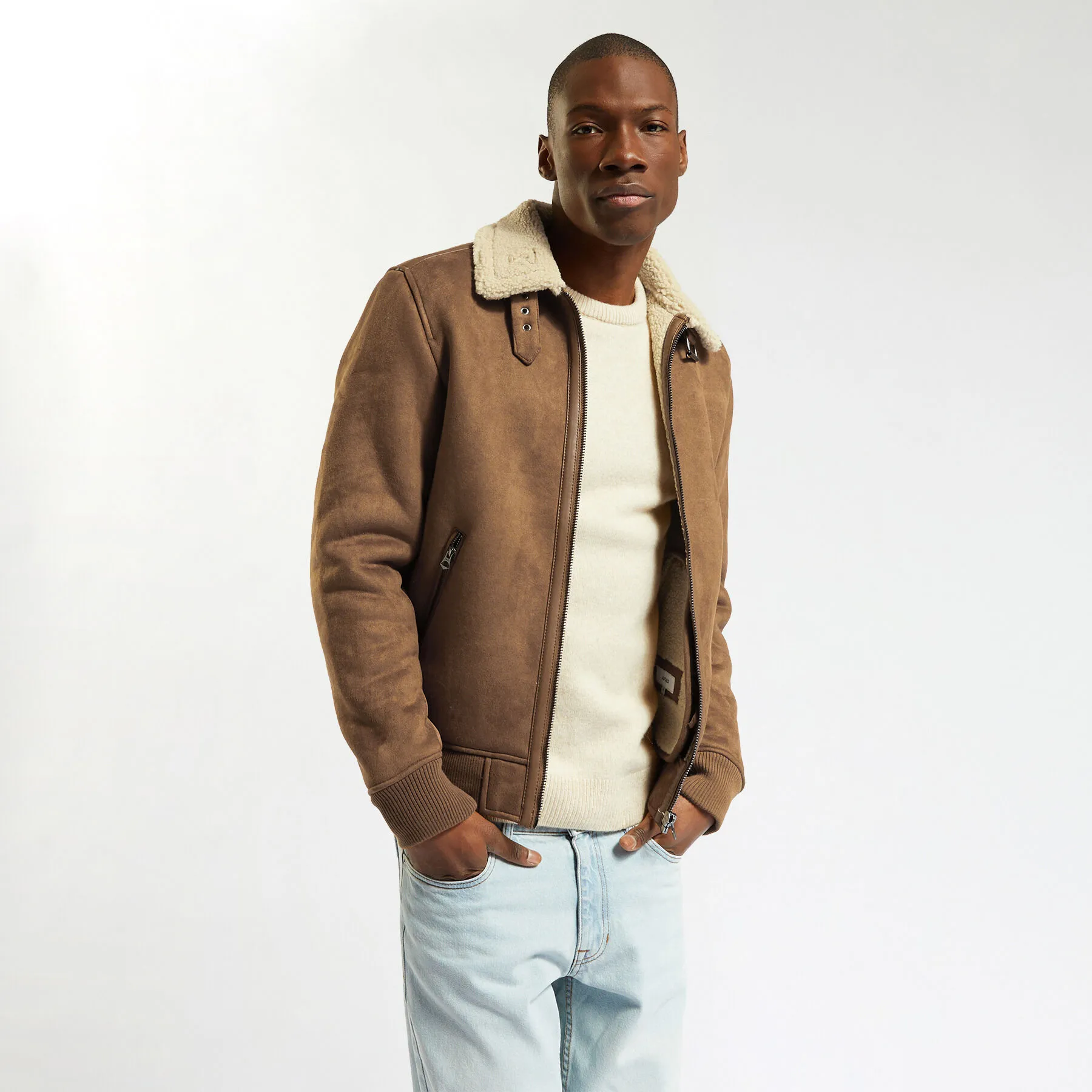 Blouson aspect velours col et doublure en sherpa Camel | Jules