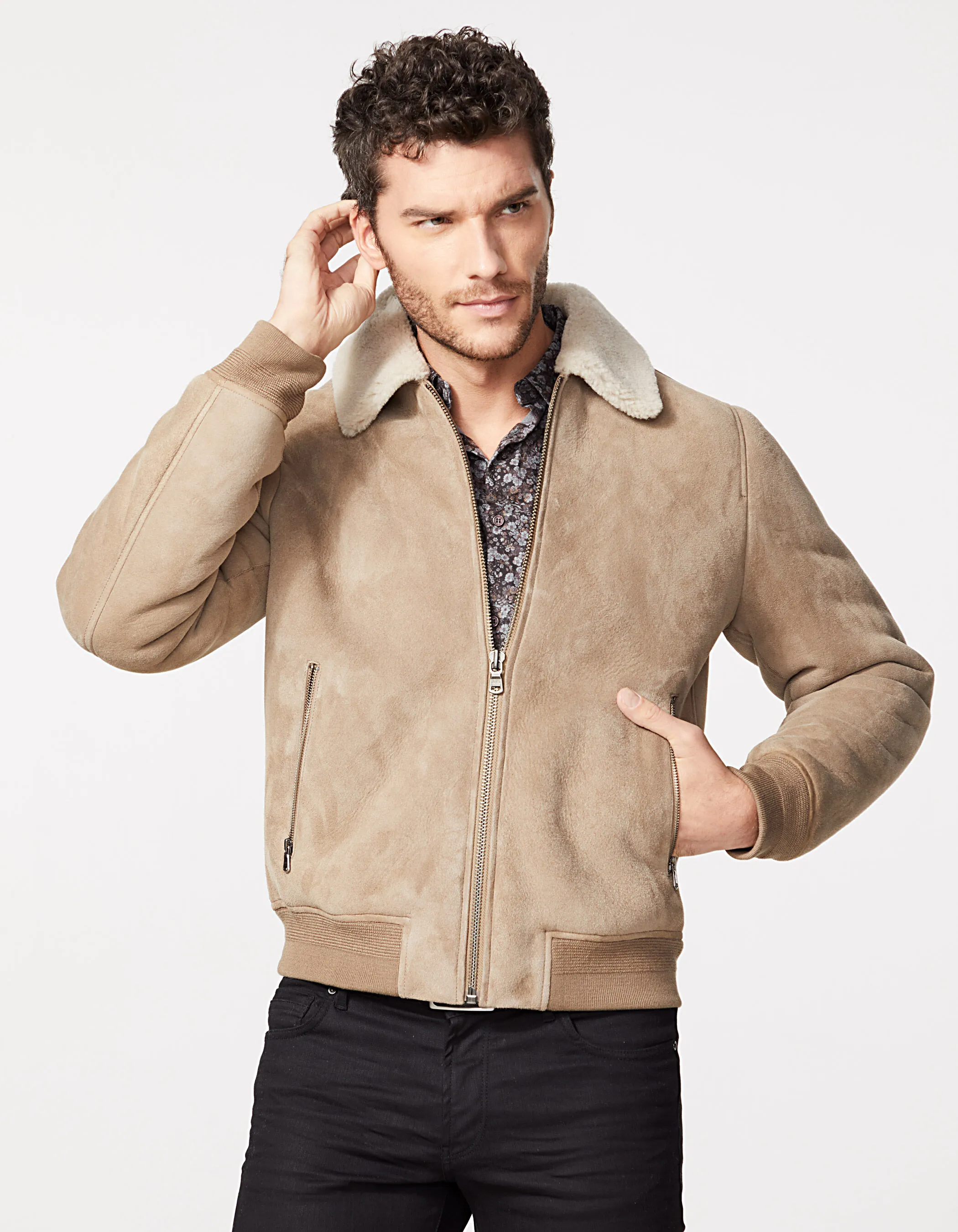 Blouson en cuir retourné vison Homme