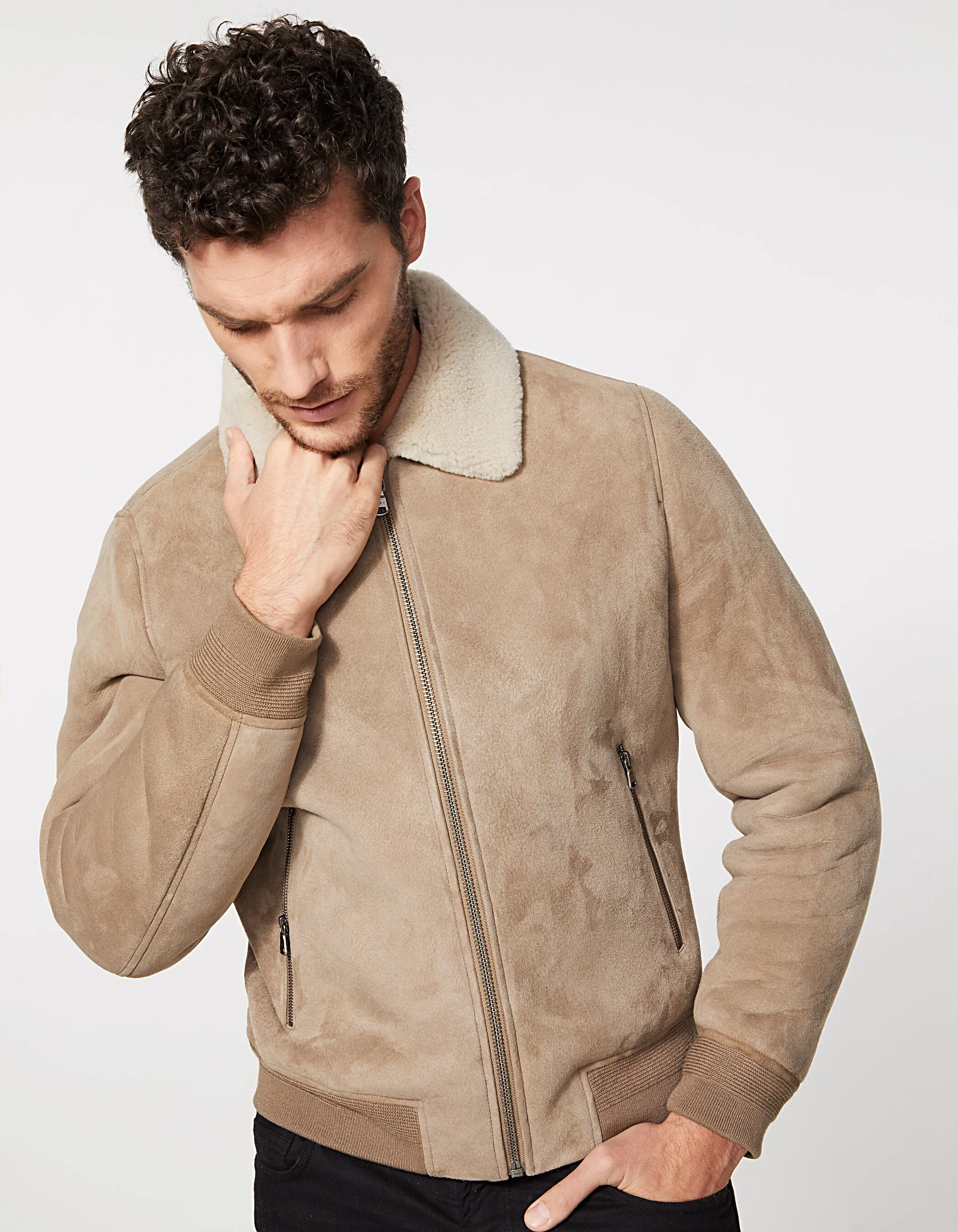 Blouson en cuir retourné vison Homme