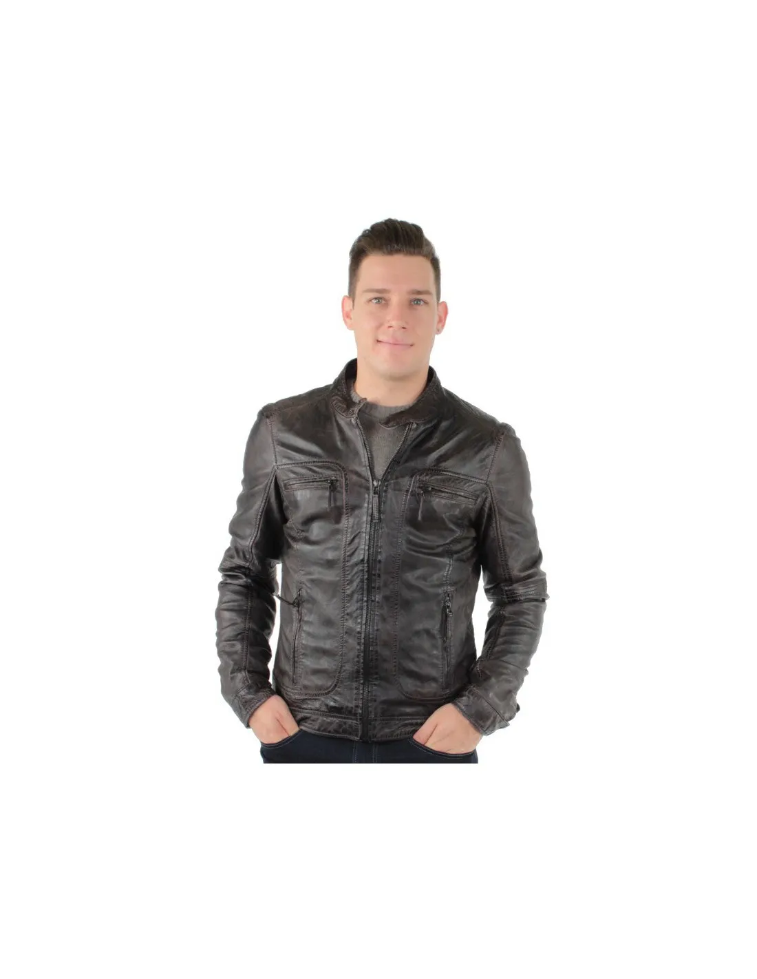 Blouson Oakwood Casey en cuir ref_cco34483-marron