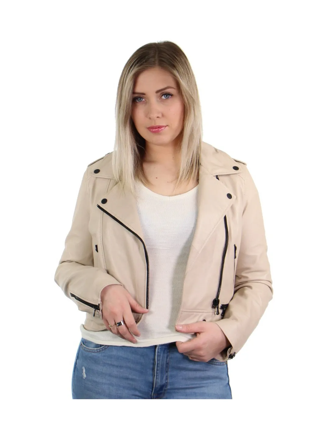 Blouson Oakwood Yoko en cuir ref_40521 Ivoire