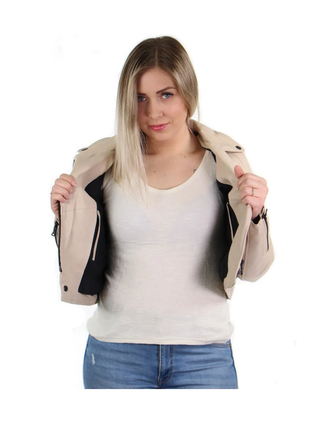 Blouson Oakwood Yoko en cuir ref_40521 Ivoire