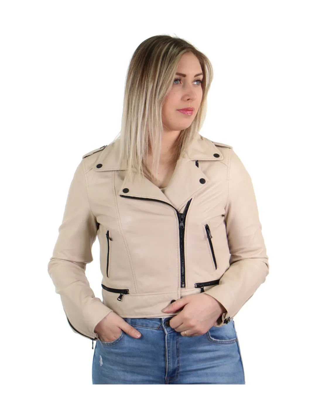 Blouson Oakwood Yoko en cuir ref_40521 Ivoire