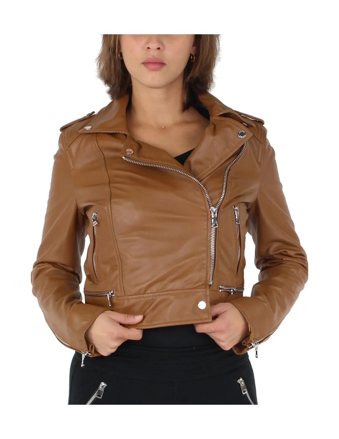 Blouson Oakwood Yoko en cuir ref_40521 Tan