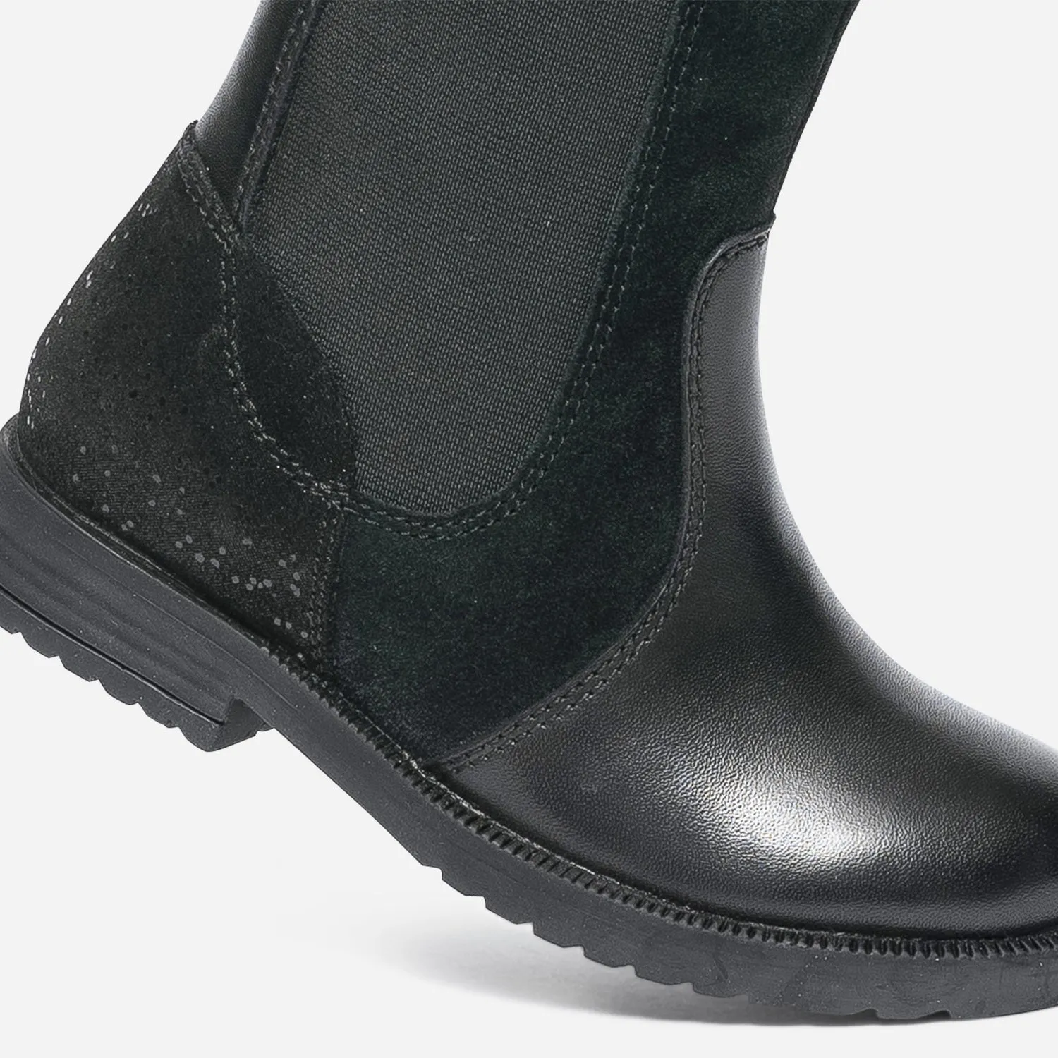 Boots noir en cuir et cuir velours - Boots Enfant | ERAM