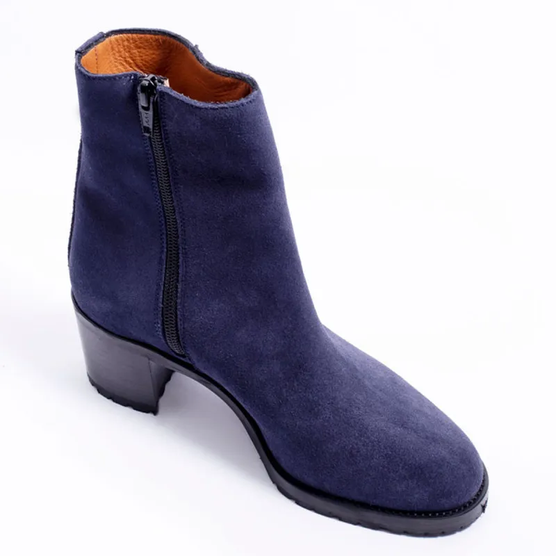 Boots à talon en velours bleu marine, Fratelli Rosana