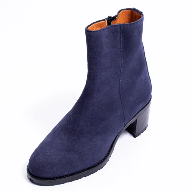 Boots à talon en velours bleu marine, Fratelli Rosana