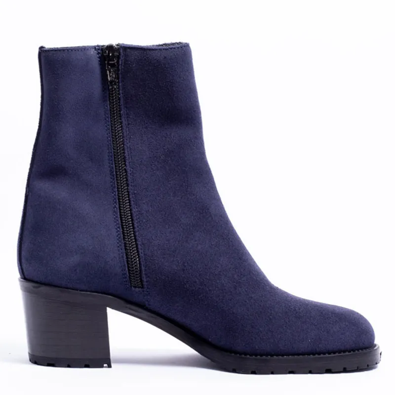 Boots à talon en velours bleu marine, Fratelli Rosana