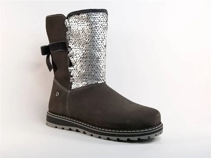 Botte en cuir gris à paillettes MELANIA pour fillette destockage à pas cher