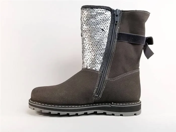 Botte en cuir gris à paillettes MELANIA pour fillette destockage à pas cher