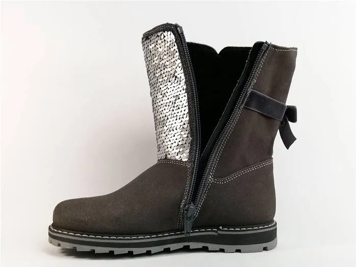 Botte en cuir gris à paillettes MELANIA pour fillette destockage à pas cher