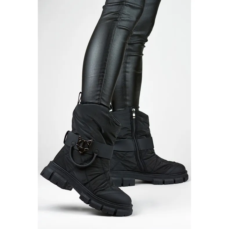 Bottes d'hiver hautes pour femmes, bottes de neige isolées, noires le noir