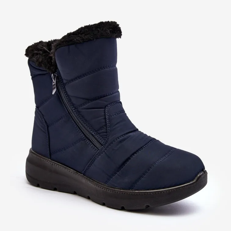 Bottes De Neige Femme Avec Fermeture Éclair Avec Fourrure, Bleu Marine Zeuna