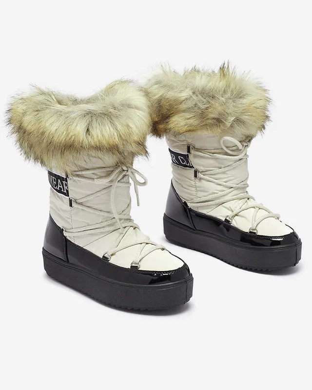 Bottes de neige noires et beiges pour femmes avec fourrure Lilitsa- Footwear