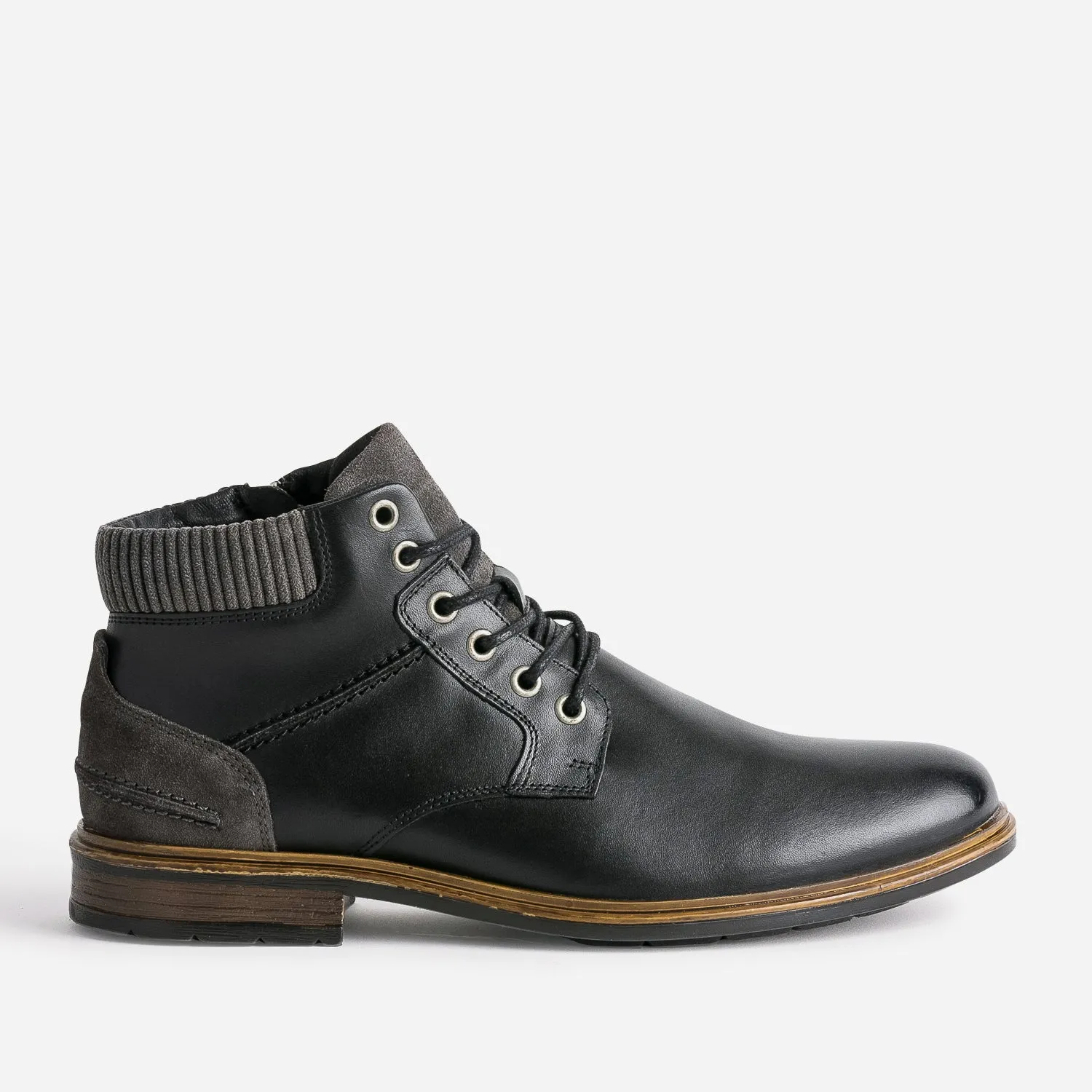 Bottine à lacet noire en cuir - Boots Homme | ERAM