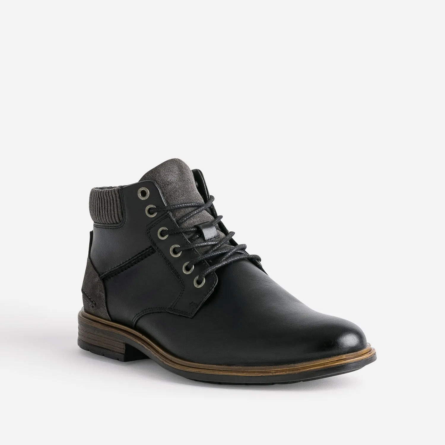 Bottine à lacet noire en cuir - Boots Homme | ERAM