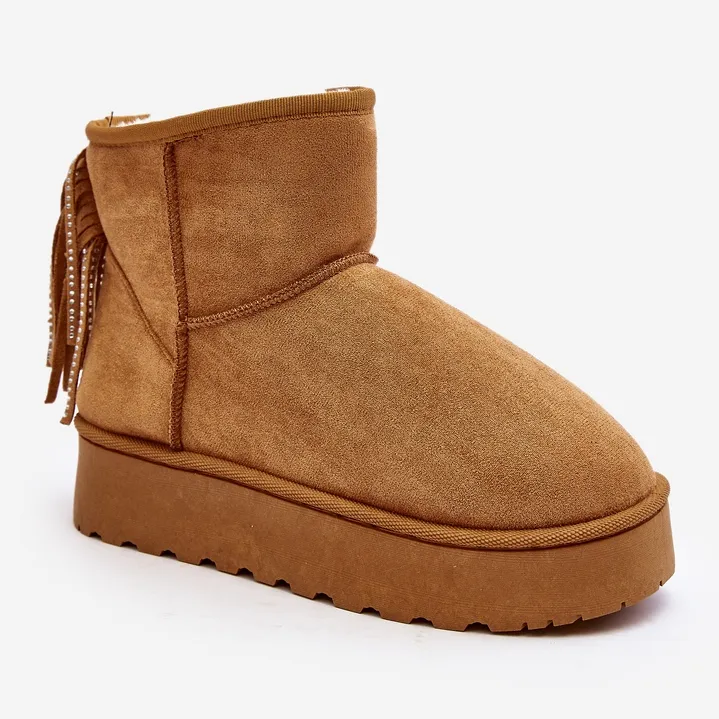 Bottines de neige femme sur plateforme massive à franges Camel Lirico brun