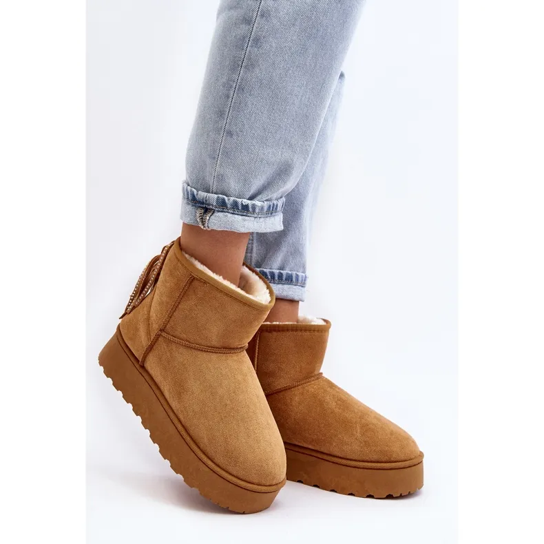 Bottines de neige femme sur plateforme massive à franges Camel Lirico brun