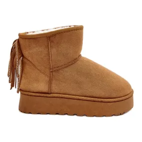 Bottines de neige femme sur plateforme massive à franges Camel Lirico brun