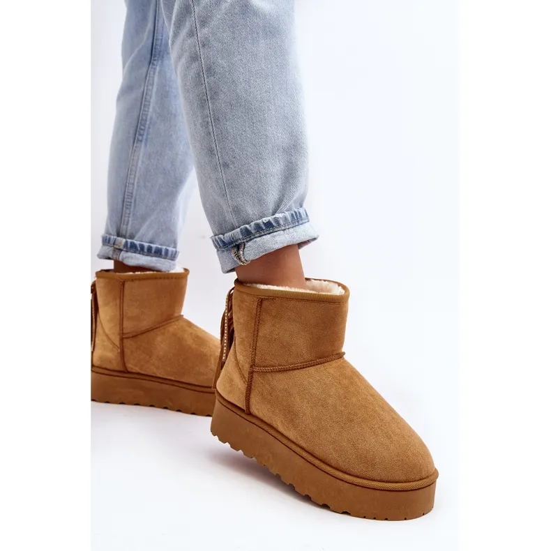 Bottines de neige femme sur plateforme massive à franges Camel Lirico brun