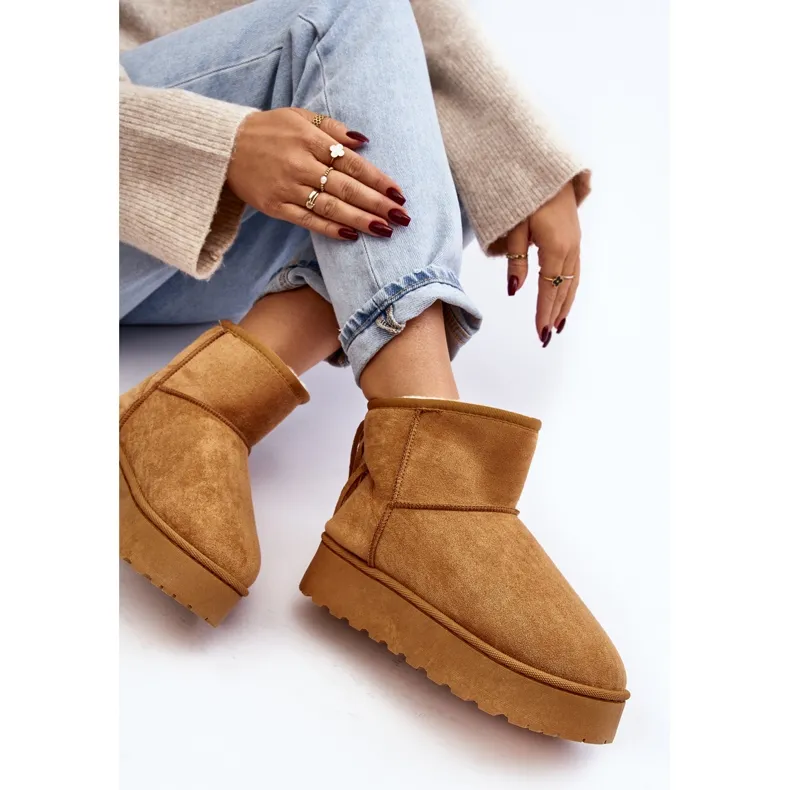 Bottines de neige femme sur plateforme massive à franges Camel Lirico brun