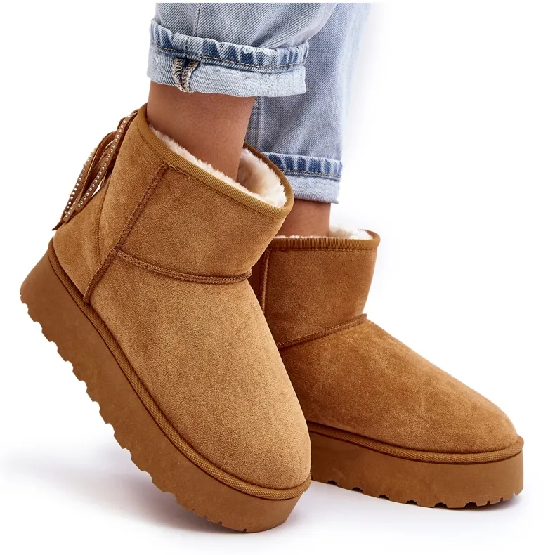 Bottines de neige femme sur plateforme massive à franges Camel Lirico brun