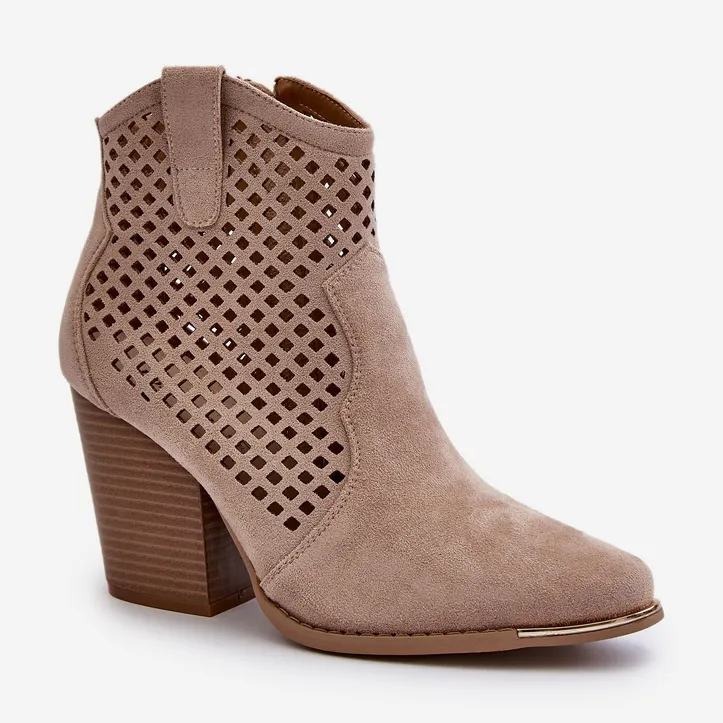 Bottines Femme Ajourées En Daim Eco à Talon Haut, Beige Stardara