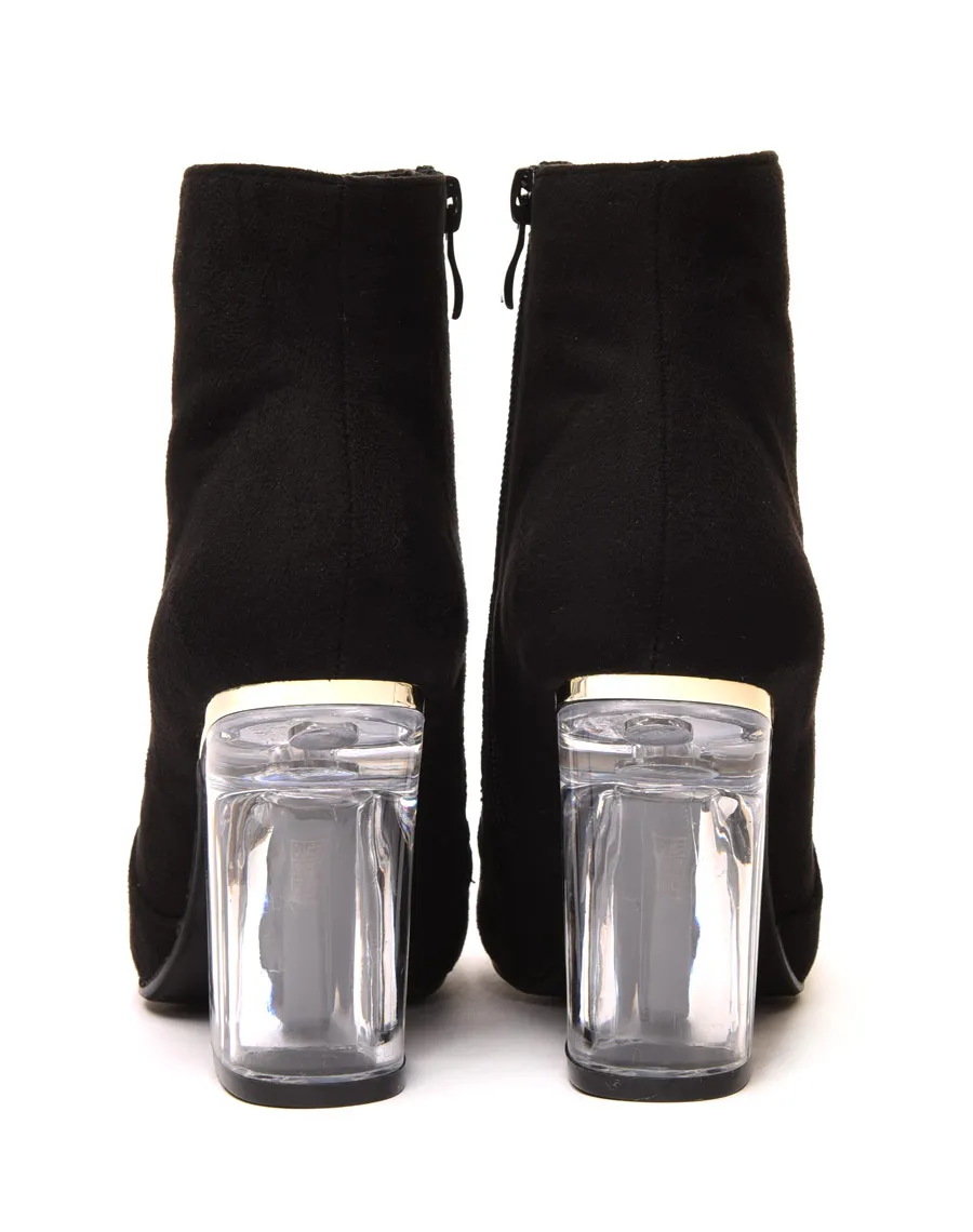 Bottines noires en suédine à talon transparent