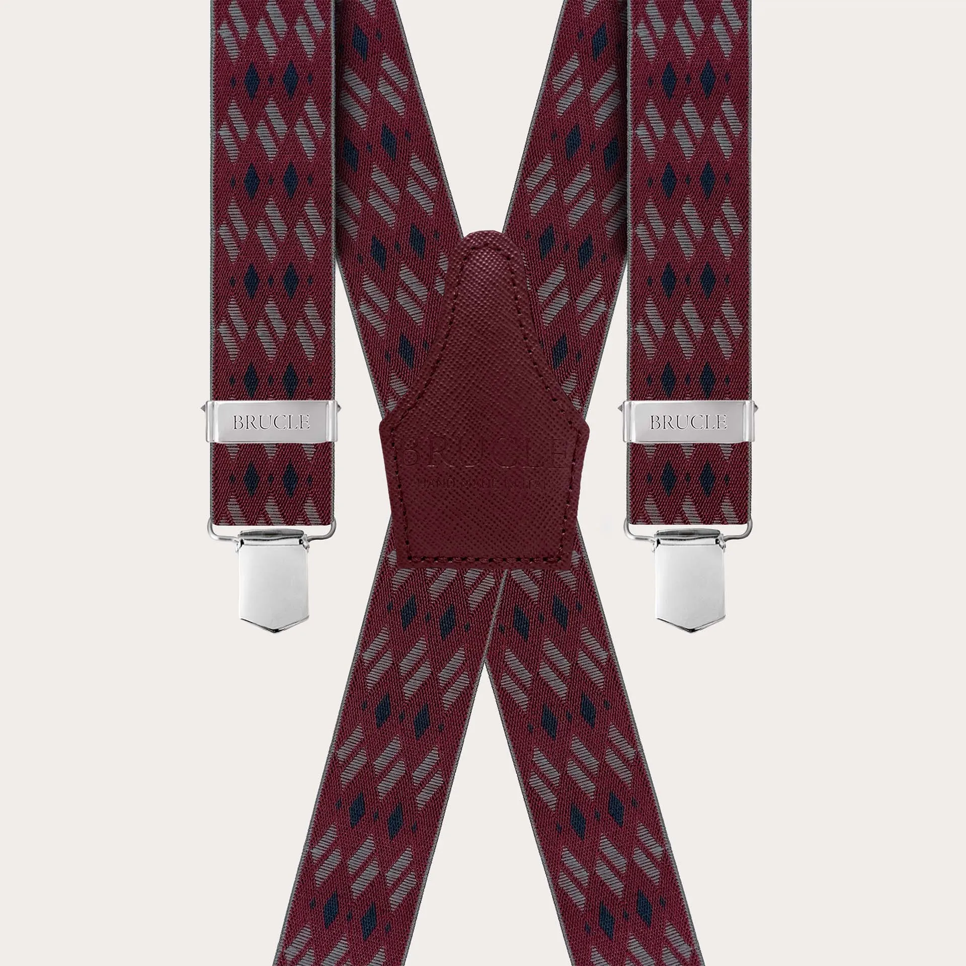 Bretelles bordeaux en X motif losanges | BRUCLE Fabriquées en Italie