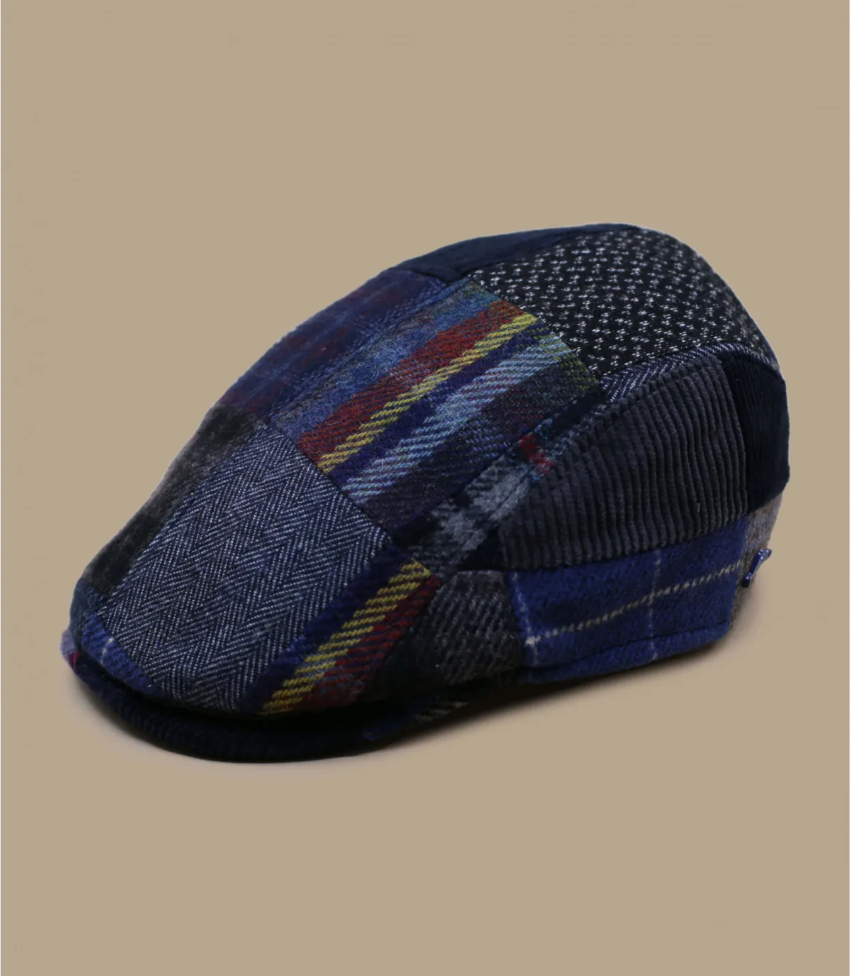 béret patchwork laine - Spitz Patch blue Herman Headwear : Headict