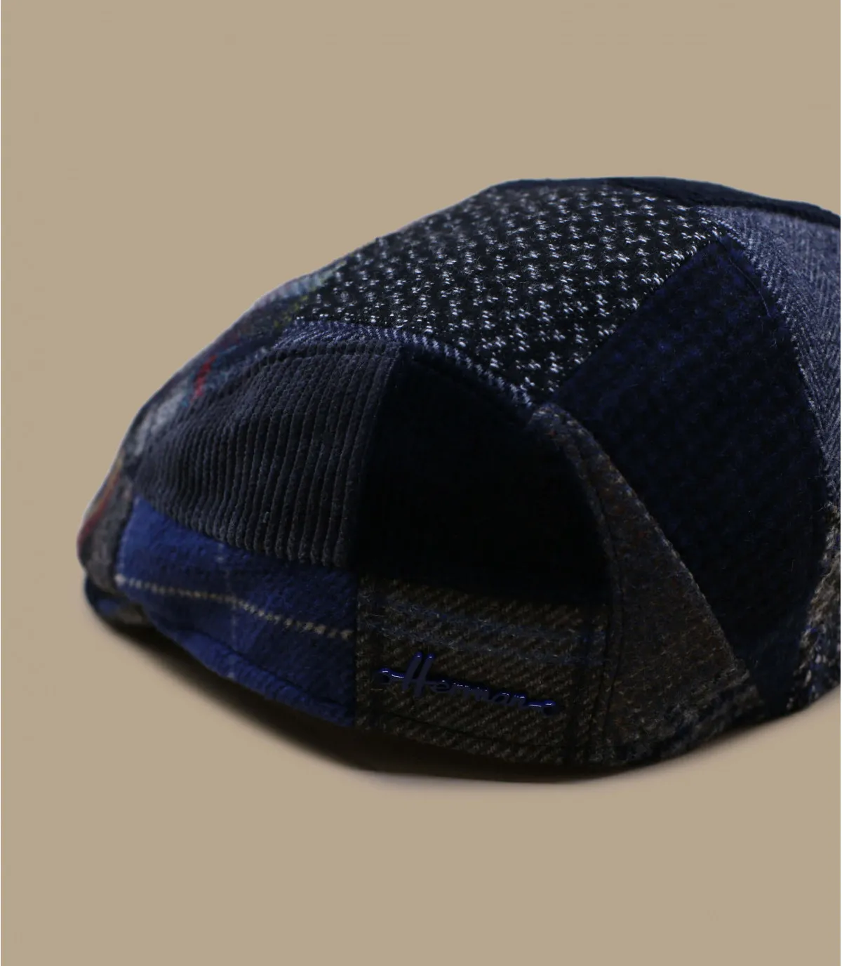 béret patchwork laine - Spitz Patch blue Herman Headwear : Headict