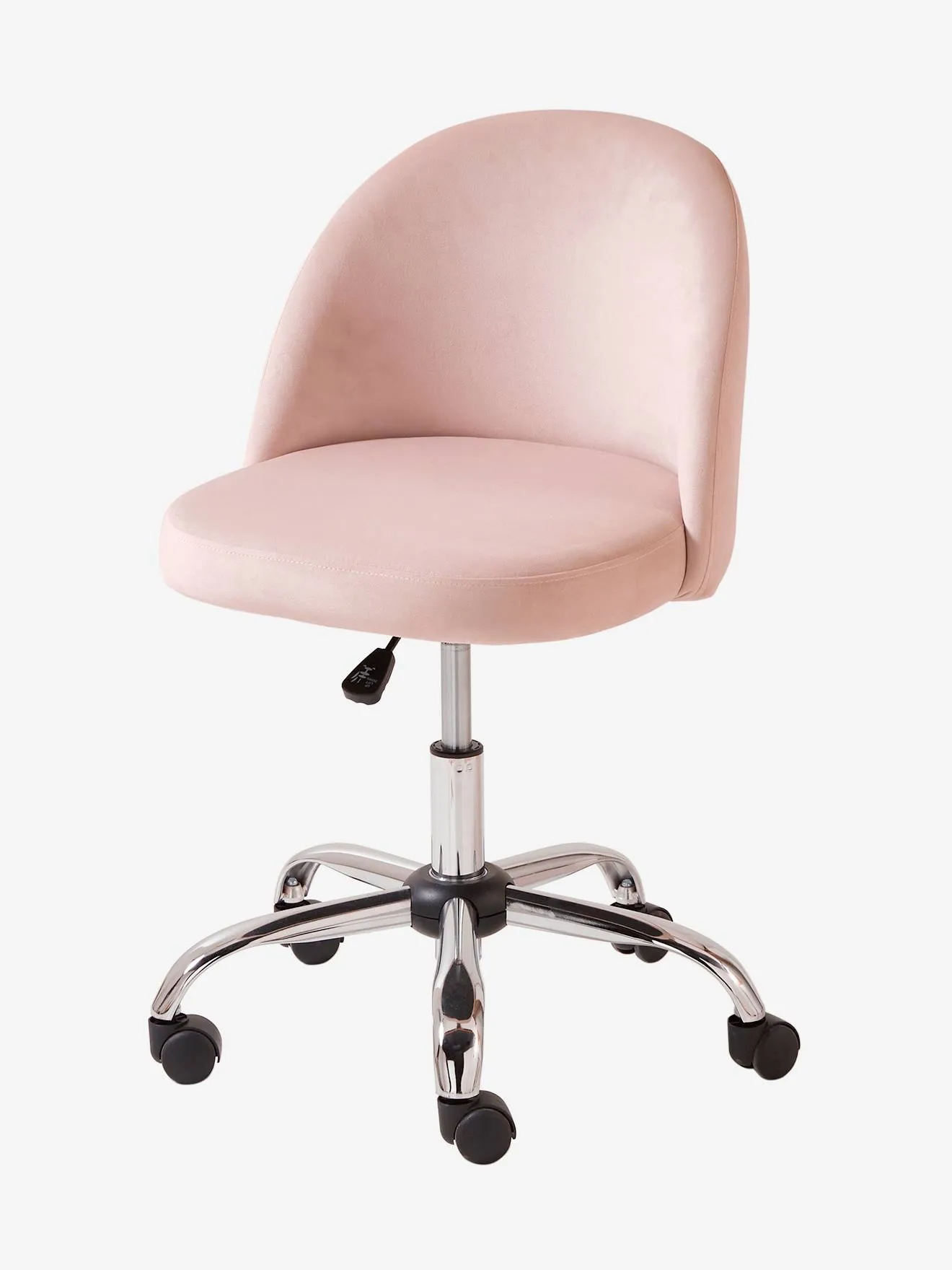 Chaise de bureau à roulettes enfant en velours rose poudré - Vertbaudet