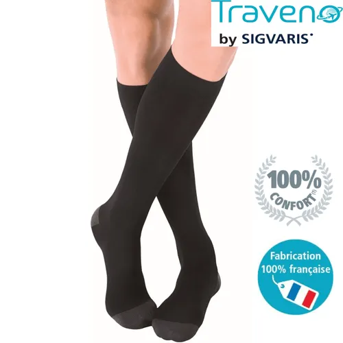 Chaussettes de Voyage Traveno Sigvaris Action anti-fatigue, en train ou en avion, chaussettes de maintien mixtes