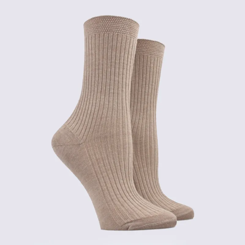 Chaussettes Doré Doré, chaussettes chaudes femme en laine et coton beige sahara I Igert Chausseur & Maroquinier