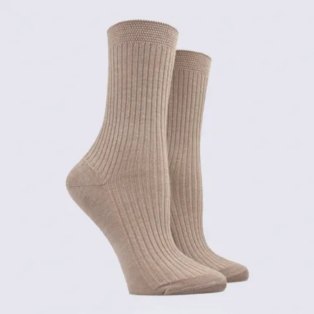 Chaussettes Doré Doré, chaussettes chaudes femme en laine et coton beige sahara I Igert Chausseur & Maroquinier