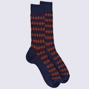Chaussettes Doré Doré, chaussettes motif losanges homme en laine bleu/orange I Igert Chausseur & Maroquinier