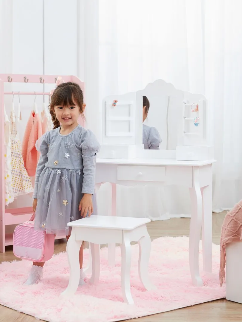 Coiffeuse enfant table de maquillage avec miroir et tabouret blanche Fantasy Fields TD-13366D - Blanc