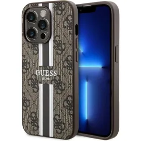 Coque Guess 4G Rayures Imprimées MagSafe iPhone 15 Pro Marron