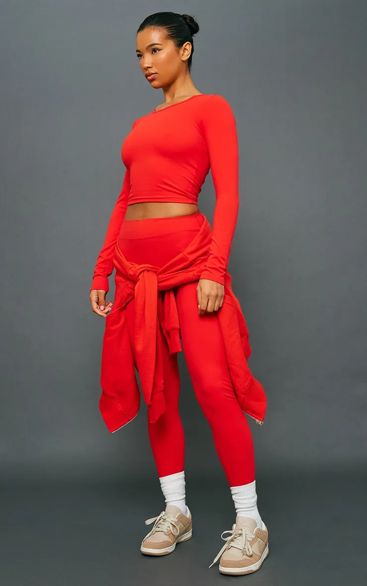 Crop top manches longues en sculpt rouge tomate à détail contours